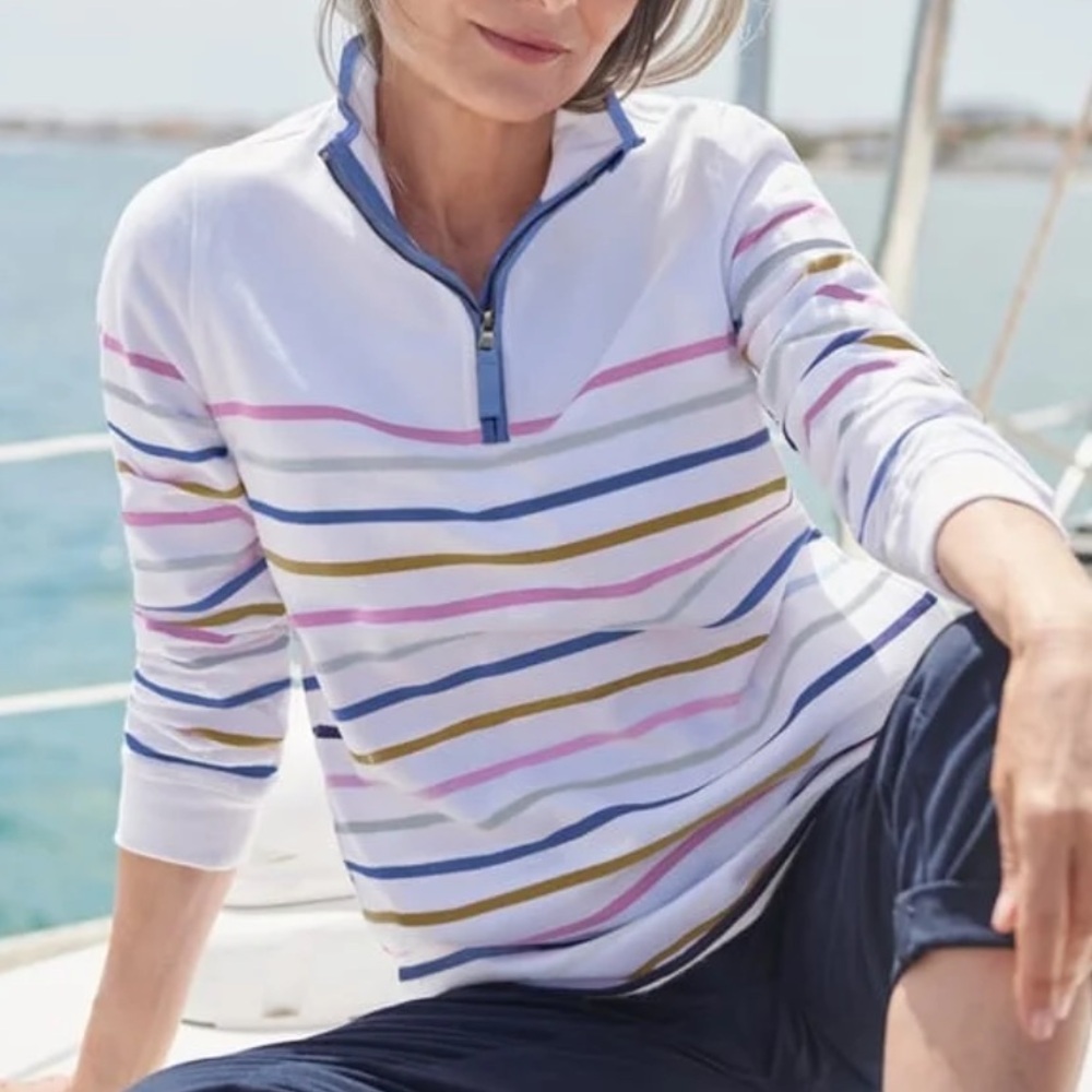Woolovers Organic Cotton Half Zip Sweatshirt multi lavender J274L small